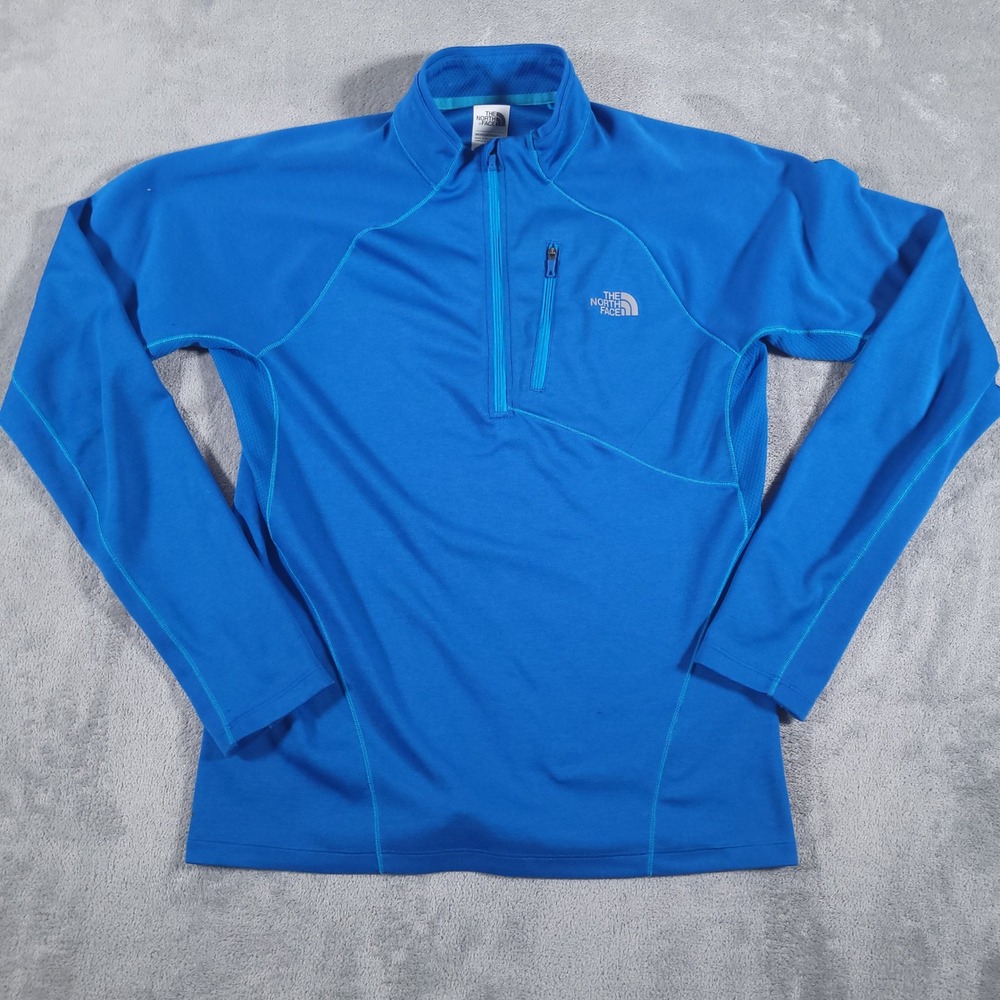 The North Face Shirt Mens M Blue 1/4 Zip FlashDry Long Sleeve Thumbhole Hiking